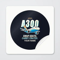 Thumbnail for Airbus A300C4-600 - Cartoon + Name - Circle Sticker - Peel