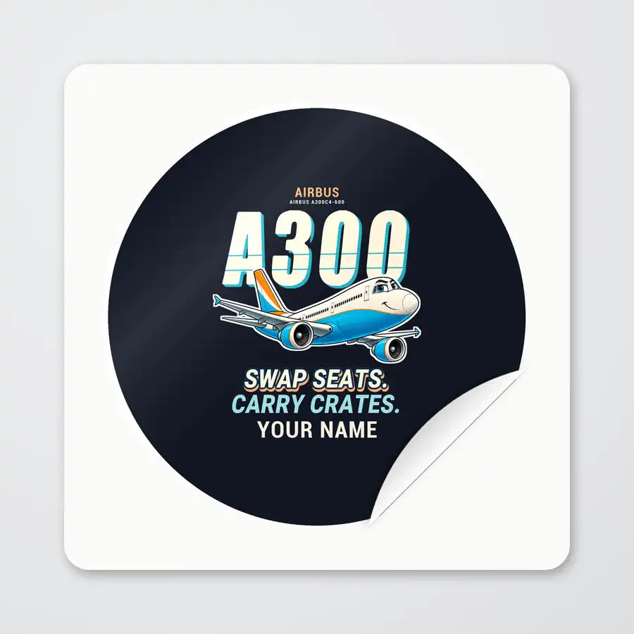 Airbus A300C4-600 - Cartoon + Name - Circle Sticker - Peel