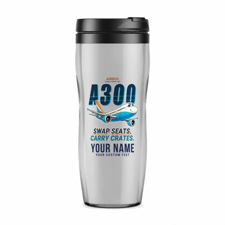 Airbus A300C4-600 - Cartoon + Name - Plastic (No Holder) - Light Gray
