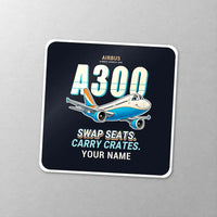Thumbnail for Airbus A300C4-600 - Cartoon + Name - Square Sticker - Close-up