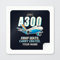 Thumbnail for Airbus A300C4-600 - Cartoon + Name - Square Sticker - Peel