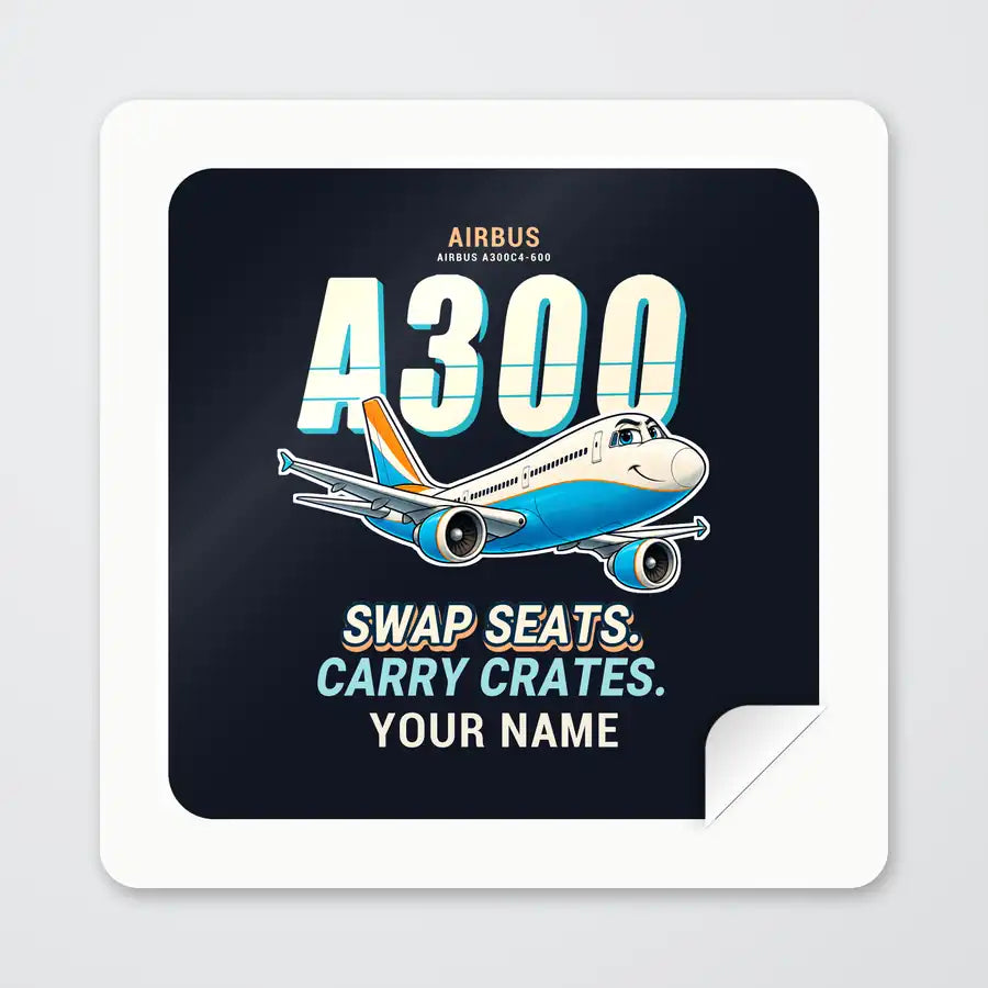 Airbus A300C4-600 - Cartoon + Name - Square Sticker - Peel