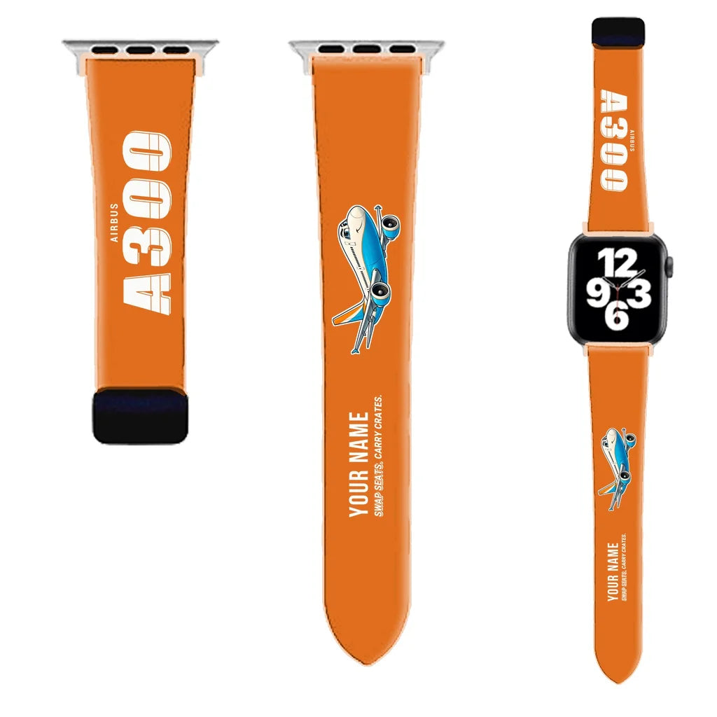 Airbus A300C4-600 Apple Watch Bands - Orange (Magnetic Band) - Cartoon + Name