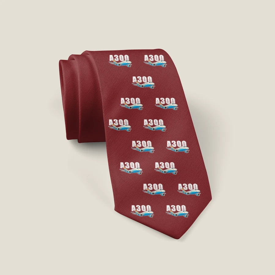 Airbus A300C4-600 - Cartoon Pattern - Tie - Dark Red