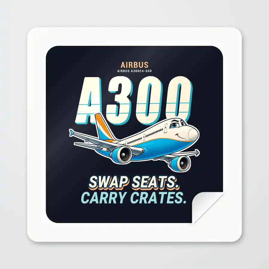 Airbus A300C4-600 - Cartoon - Square Sticker - Peel