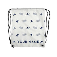 Thumbnail for Airbus A300C4-600 - Drawstring Bag - 3D Pattern + Name - White