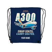 Thumbnail for Airbus A300C4-600 - Drawstring Bag - Cartoon + Name - Dark Blue