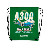 Thumbnail for Airbus A300C4-600 - Drawstring Bag - Cartoon + Name - Green