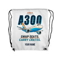Thumbnail for Airbus A300C4-600 - Drawstring Bag - Cartoon + Name - White