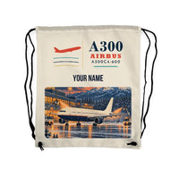 Thumbnail for Airbus A300C4-600 - Drawstring Bag - Classic + Name - Beige