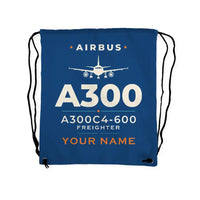 Thumbnail for Airbus A300C4-600 - Drawstring Bag - Heritage + Name - Blue