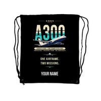 Thumbnail for Airbus A300C4-600 - Drawstring Bag - Original + Name - Black