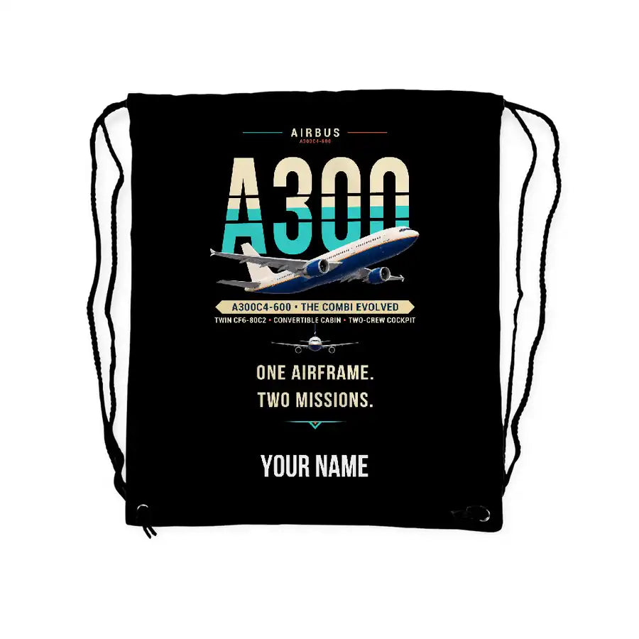 Airbus A300C4-600 - Drawstring Bag - Original + Name - Black