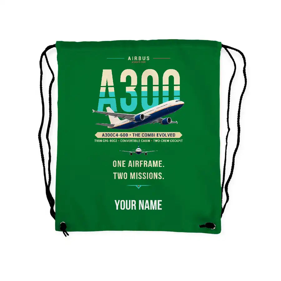 Airbus A300C4-600 - Drawstring Bag - Original + Name - Green