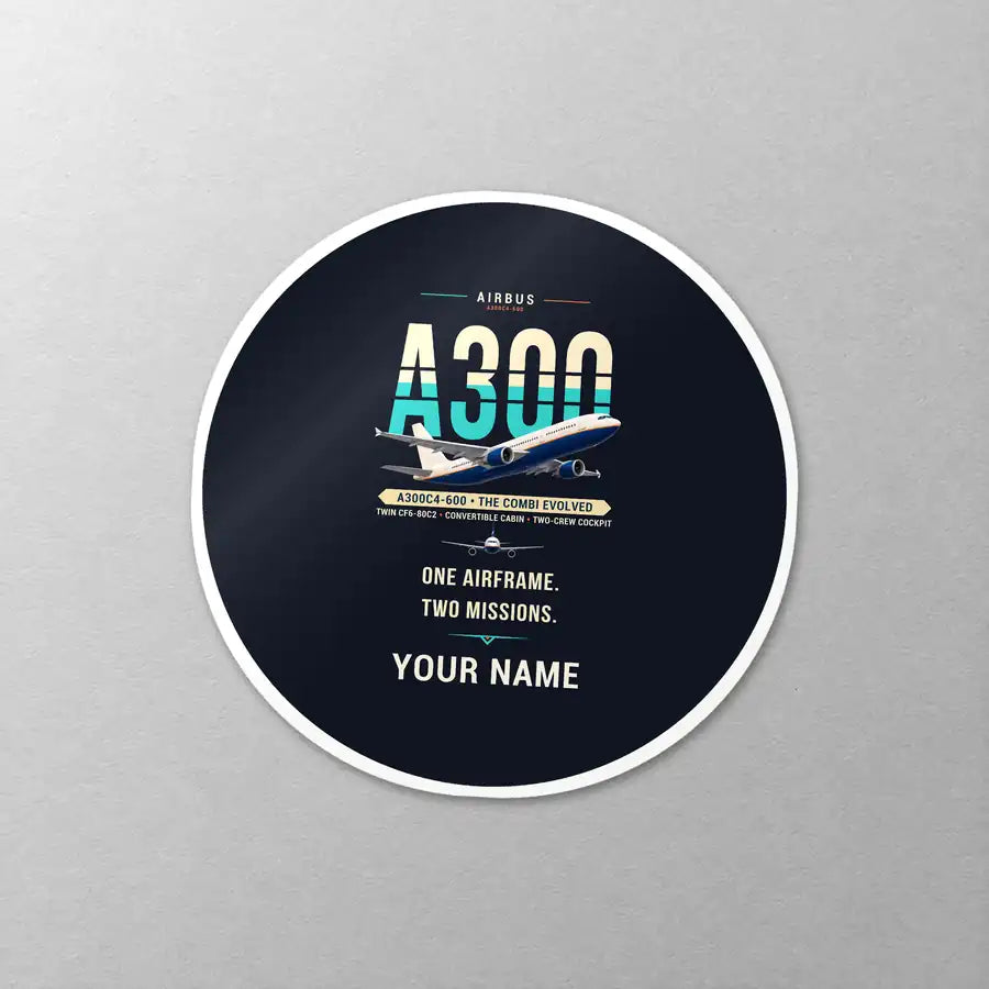 Airbus A300C4-600 - Original + Name - Circle Sticker - Close-up