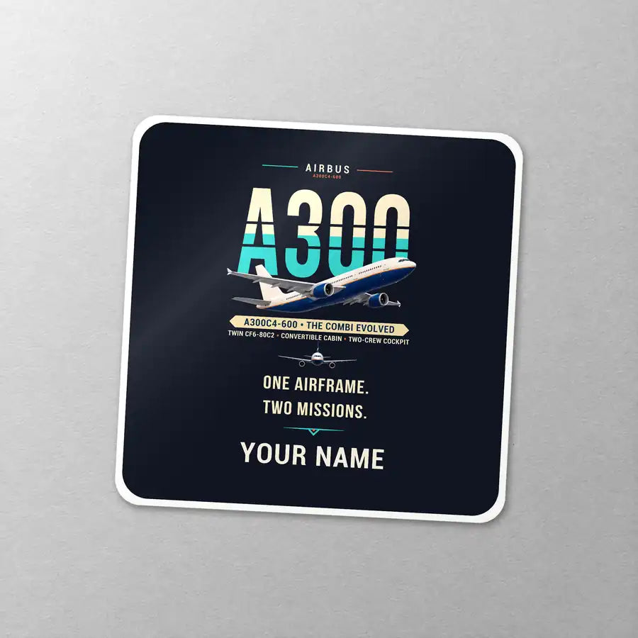 Airbus A300C4-600 - Original + Name - Square Sticker - Close-up