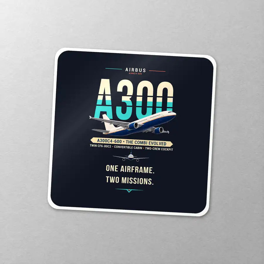 Airbus A300C4-600 - Original - Square Sticker - Close-up
