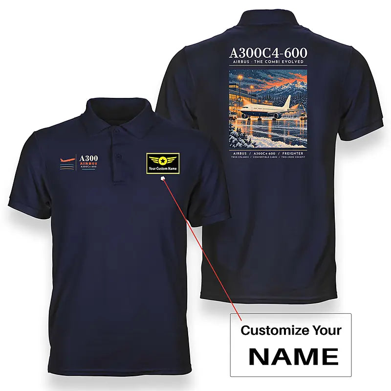Airbus A300C4-600 - Poster - Double-Side Polo - Navy Blue + Name