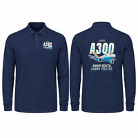 Thumbnail for Airbus A300C4-600 Premium Polo T-Shirts - Cartoon - Long Sleeve - Dark Blue