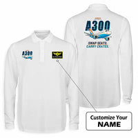 Thumbnail for Airbus A300C4-600 Premium Polo T-Shirts - Cartoon + Name - Long Sleeve - White