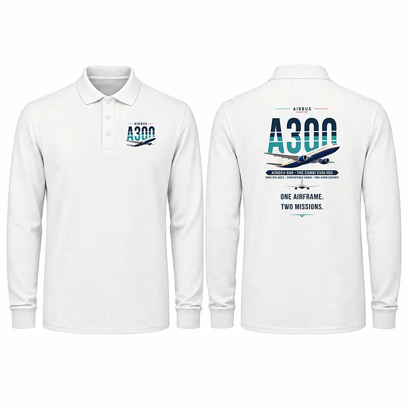 Airbus A300C4-600 Premium Polo T-Shirts - Original - Long Sleeve - White