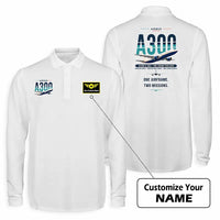 Thumbnail for Airbus A300C4-600 Premium Polo T-Shirts - Original + Name - Long Sleeve - White
