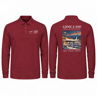 Thumbnail for Airbus A300C4-600 Premium Polo T-Shirts - Poster - Long Sleeve - Dark Red