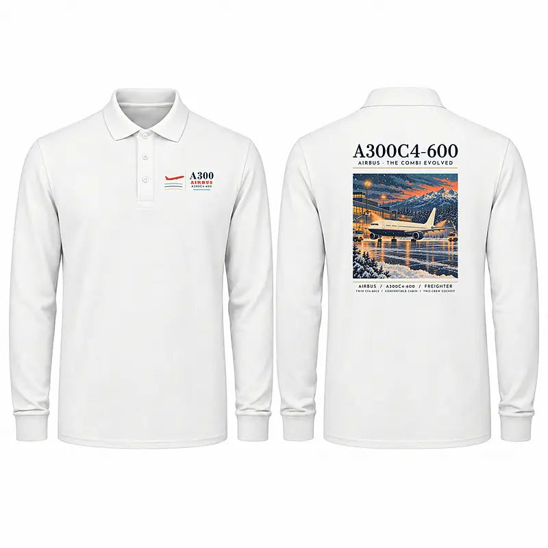 Airbus A300C4-600 Premium Polo T-Shirts - Poster - Long Sleeve - White