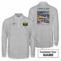 Thumbnail for Airbus A300C4-600 Premium Polo T-Shirts - Poster + Name - Long Sleeve - Gray