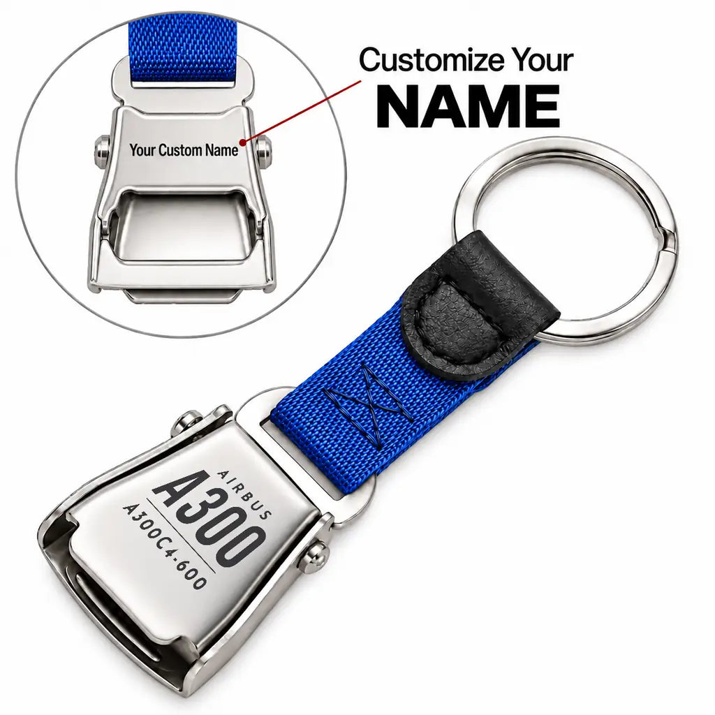 Airbus A300C4-600 - Seat Belt Key Chain - Tag + Name - Blue