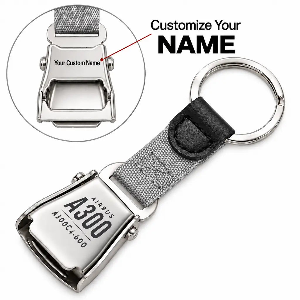 Airbus A300C4-600 - Seat Belt Key Chain - Tag + Name - Gray