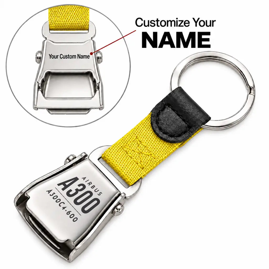 Airbus A300C4-600 - Seat Belt Key Chain - Tag + Name - Yellow