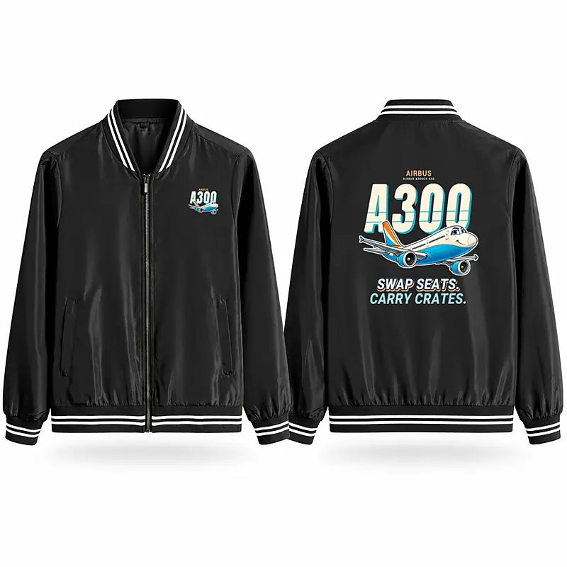 Airbus A300C4-600 Stylish Jackets - Baseball Collar - Cartoon - Black