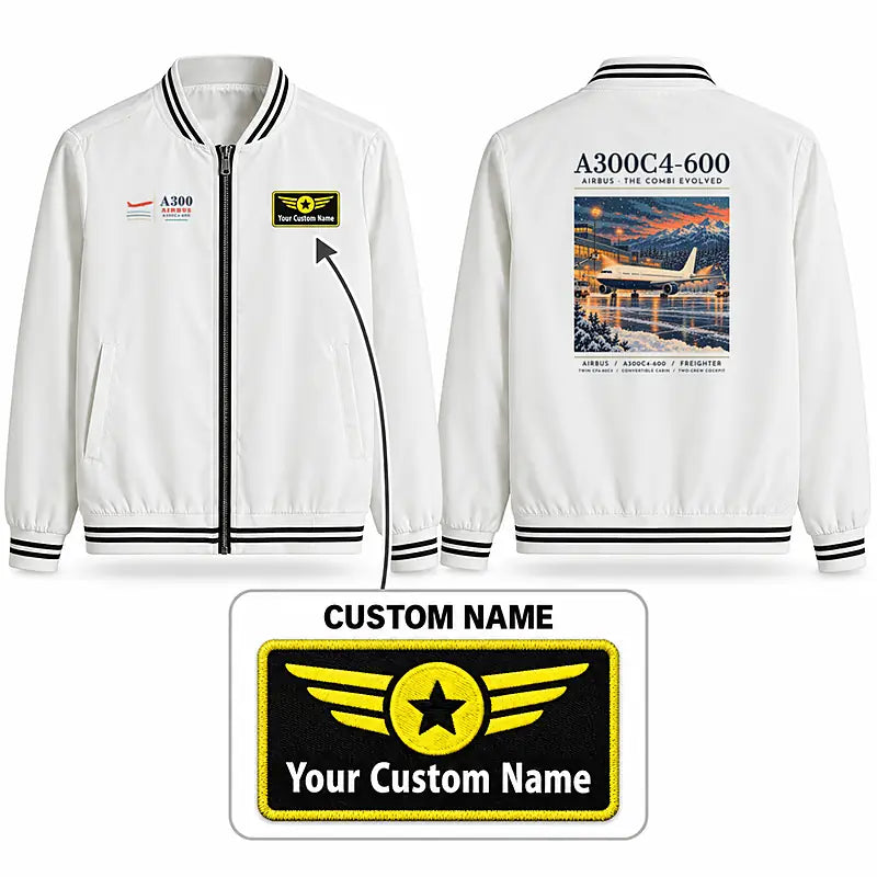 Airbus A300C4-600 Stylish Jackets - Baseball Collar - Poster + Name - White