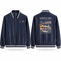 Thumbnail for Airbus A300C4-600 Stylish Jackets - Baseball Collar - Poster - Navy Blue