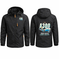 Thumbnail for Airbus A300C4-600 Stylish Jackets - Hooded Windbreaker - Cartoon - Black