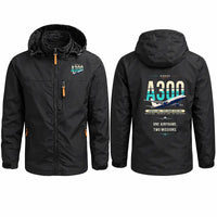Thumbnail for Airbus A300C4-600 Stylish Jackets - Hooded Windbreaker - Original - Black