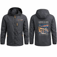 Thumbnail for Airbus A300C4-600 Stylish Jackets - Hooded Windbreaker - Poster - Charcoal