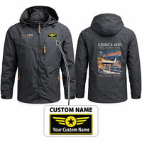 Thumbnail for Airbus A300C4-600 Stylish Jackets - Hooded Windbreaker - Poster + Name - Charcoal