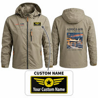 Thumbnail for Airbus A300C4-600 Stylish Jackets - Hooded Windbreaker - Poster + Name - Khaki