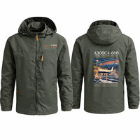 Thumbnail for Airbus A300C4-600 Stylish Jackets - Hooded Windbreaker - Poster - Olive Green