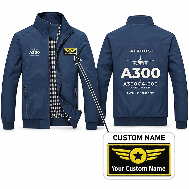 Airbus A300C4-600 Stylish Jackets - Stand Collar - Heritage + Name - Navy Blue
