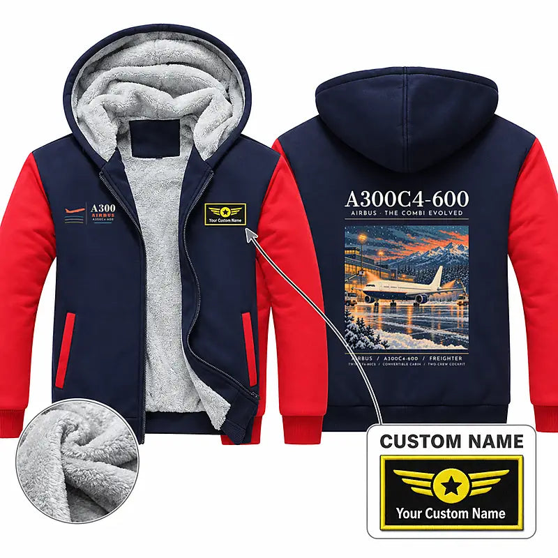 Airbus A300C4-600 Zipped Sweatshirts - Poster + Name - Navy & Red