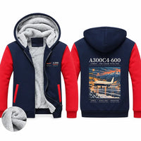 Thumbnail for Airbus A300C4-600 Zipped Sweatshirts - Poster - Navy & Red