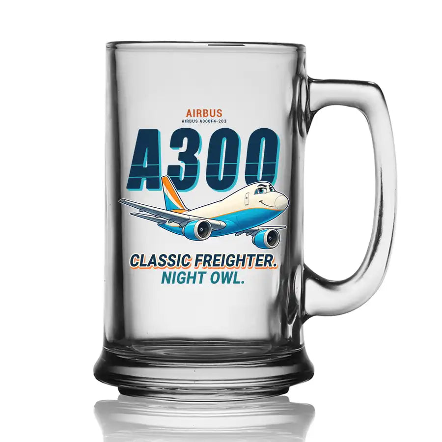 Airbus A300F4-203 - Cartoon - Beer Glass with Holder