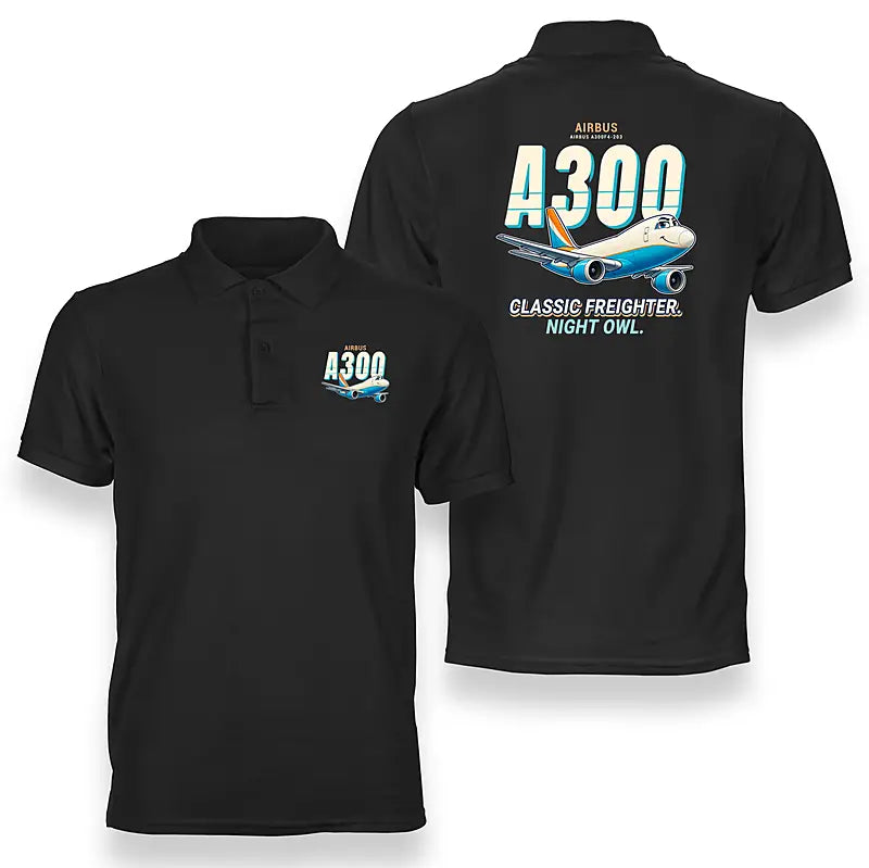 Airbus A300F4-203 - Cartoon - Double-Side Polo - Black