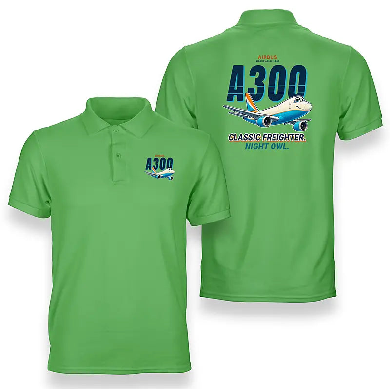 Airbus A300F4-203 - Cartoon - Double-Side Polo - Light Green