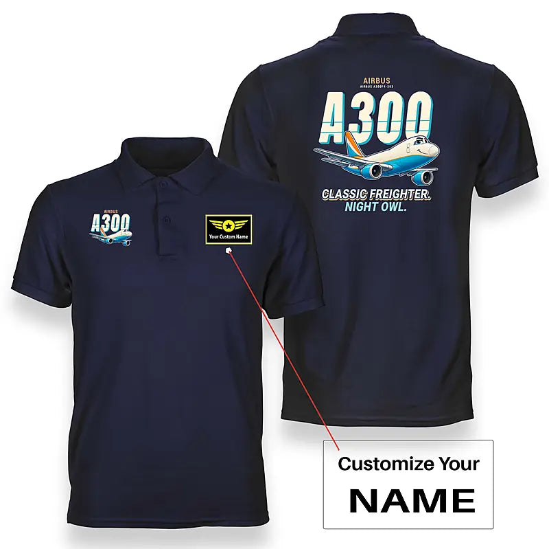 Airbus A300F4-203 - Cartoon - Double-Side Polo - Navy Blue + Name