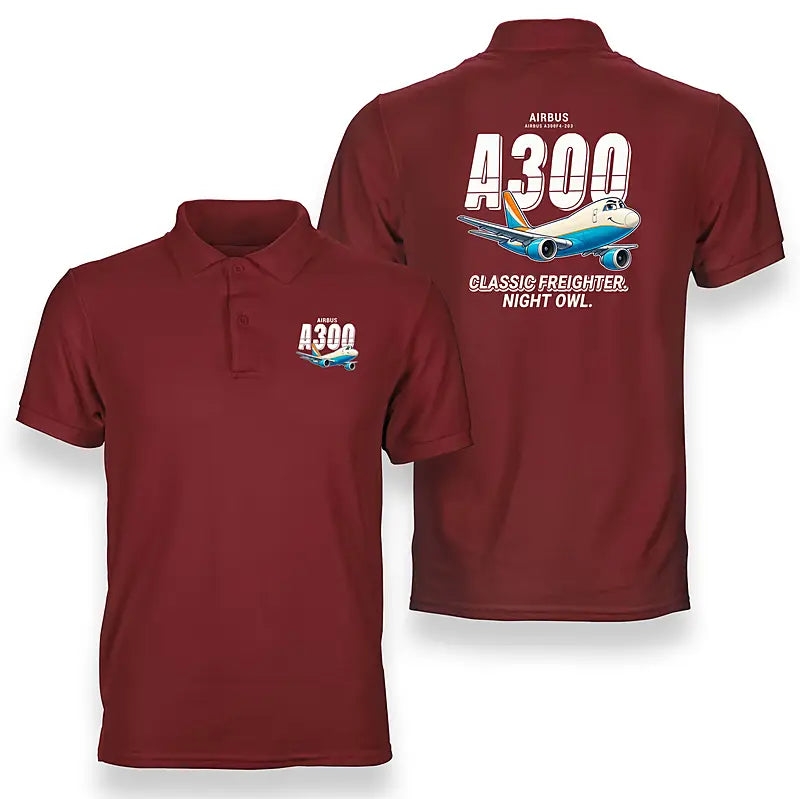 Airbus A300F4-203 - Cartoon - Double-Side Polo - Red