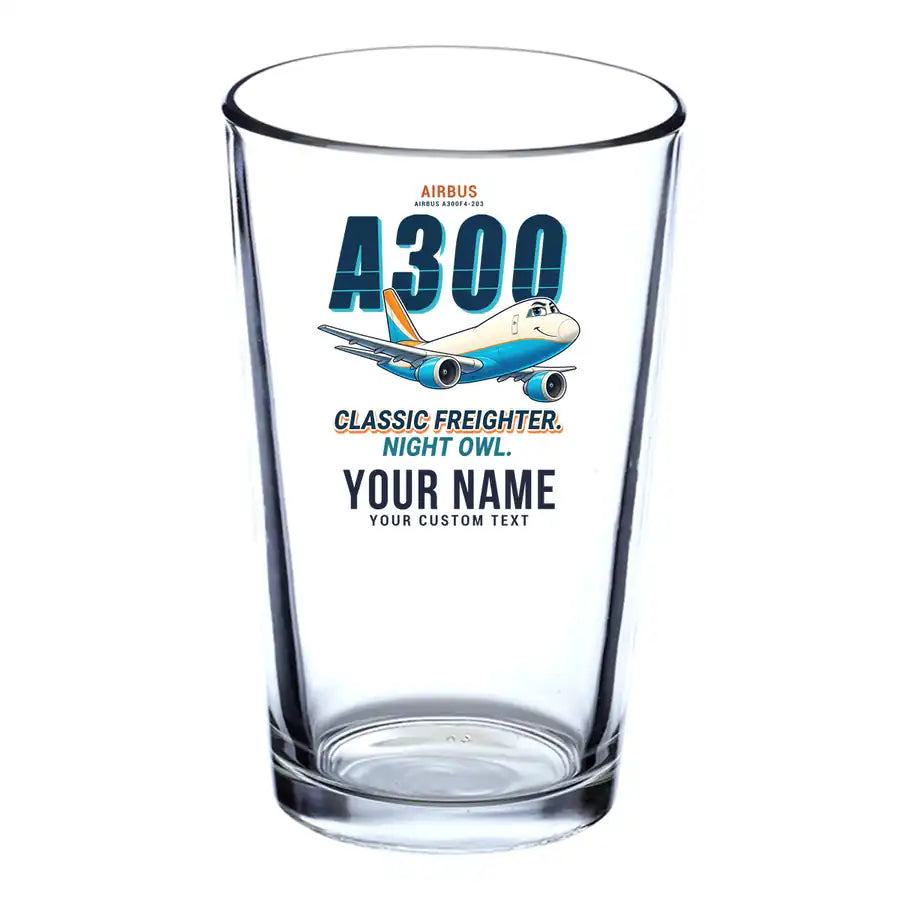 Airbus A300F4-203 - Cartoon + Name - Beer & Water Glass